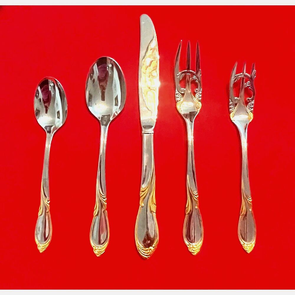 Yamazaki CACHE (GOLD ACCENTS) Stainless 10 Piece Sets TWO PLACE SETTINGS NWOT
